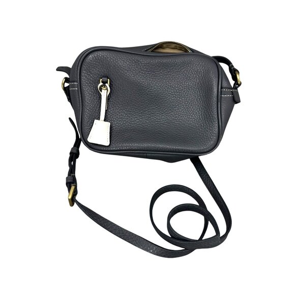 J.Crew Womens Pebbled Leather Crossbody Messenger Bag Dark Grey With Gold-Tone A - Picture 1 of 5